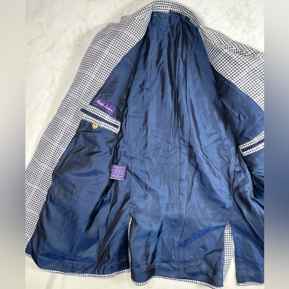 Ralph Lauren Purple Label 40R Silk Linen Houndstooth Ticket Pocket Sport Coat - Picture 13 of 16